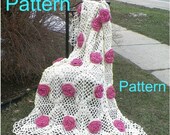 ON SALE PDF Crochet Pattern- Granny Square Diamond And Flowers Crochet Afghan Blanket Throw Lap Blue Retro