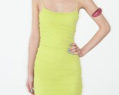 REDUCED was 682 now 575 amazing body con vintage 1970s Giorgio di Sant Angelo chartreuse backless ruched mesh dress