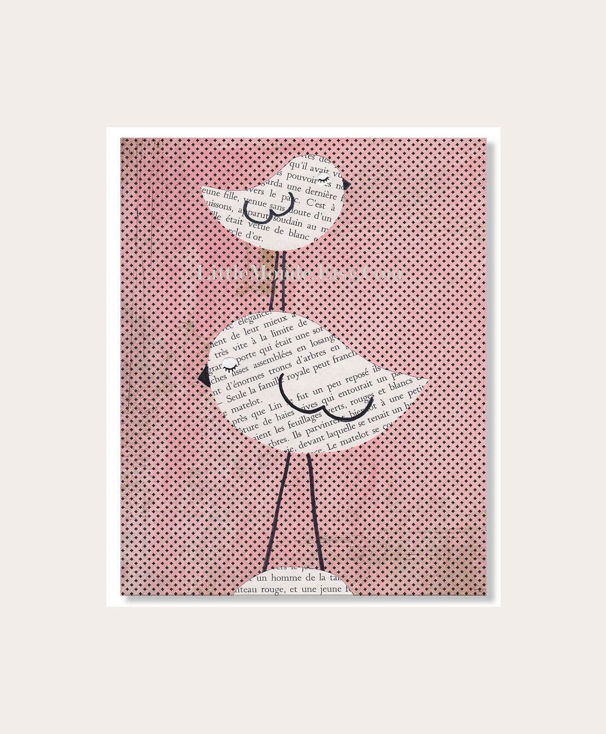 Baby Girl Nursery Prints, NURSERY ART, French Nursery, Pastel Nursery Art, Pink Nursery Prints, Birds, Retro, Mixed Media