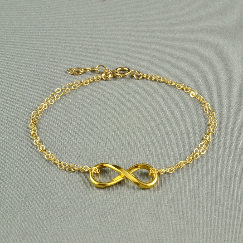 Cute INFINITY Bracelet, Vermeil Style Charm, 14K Gold Filled Double Chain, Pretty, Simple, Beautiful Bracelet
