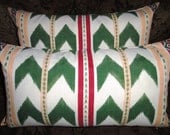 Pillow covers. Duralee ikat fabric. Modern style, size is 14" x 26.Maroon, blue green,ochre, white colors.Price for one pillow cover.