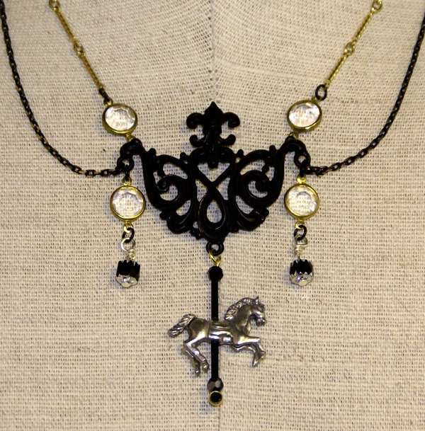 Dark Carnival Gothic Carousel Horse Necklace