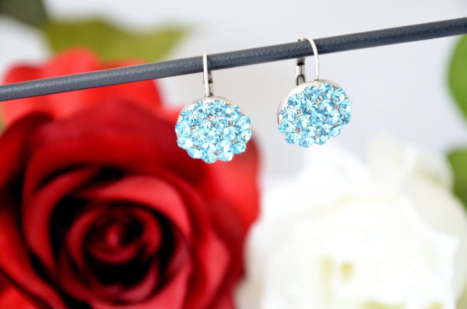 art deco blue clear crystal swarovski rhinestone tibetan silver plated earrings wedding jewelry bridal jewelry bridesmaids jewelry blue