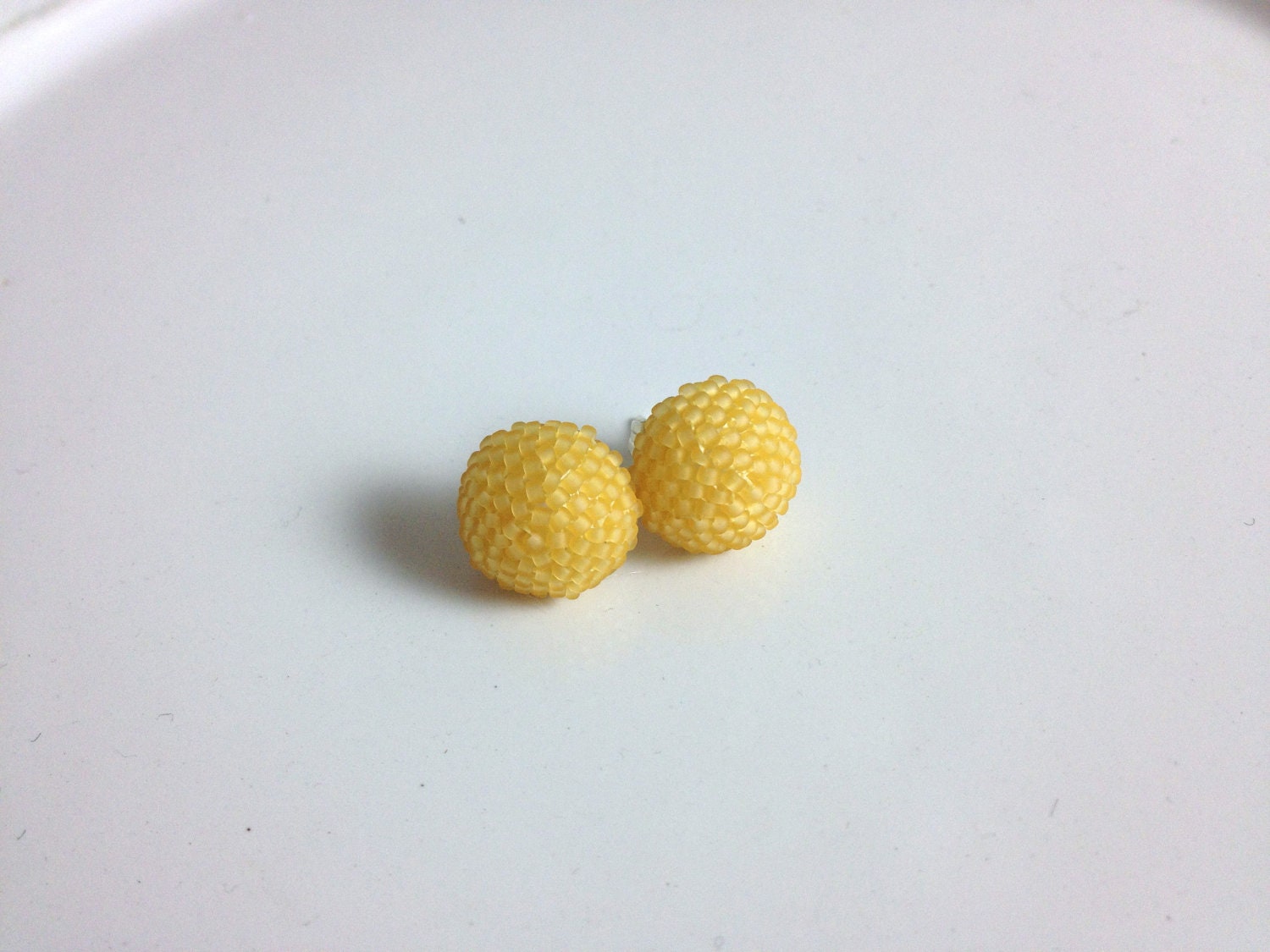 Frosted Yellow (Lemon) Beaded Stud Earrings