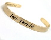 Custom Hand Stamped Bracelet - Golden Brass, Adjustable - Stamped on Front and Back with YOUR personalized quote, saying, message...