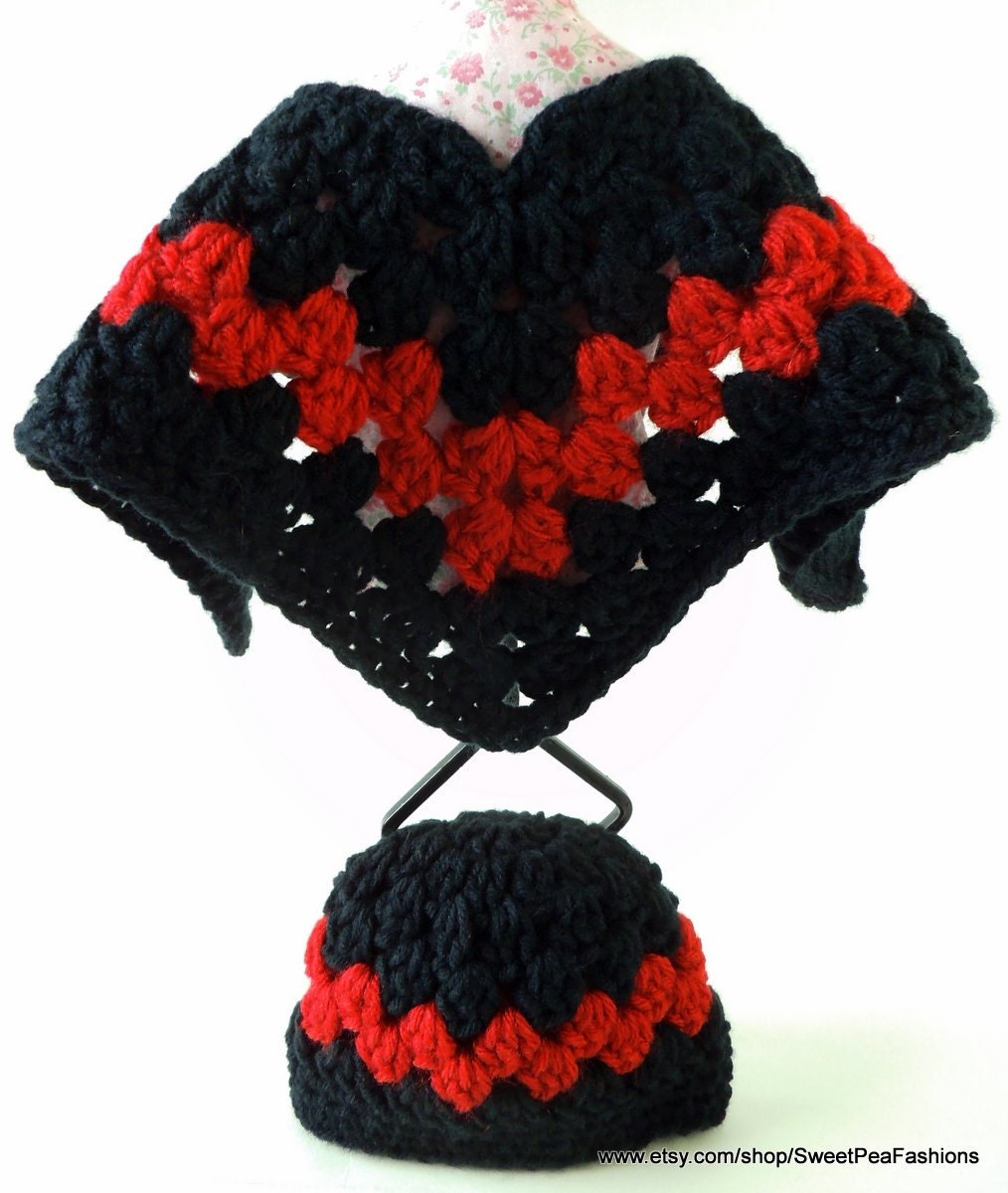 American Girl Black and Red Poncho Set