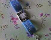 Sandcarved  Design Blue Glass Watch