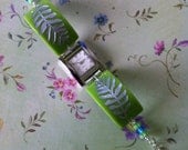 Sandcarved  Design Green Glass Watch