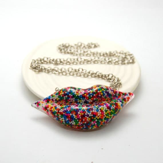 Rainbow Sprinkles Lips Necklace - Extra Long Chain