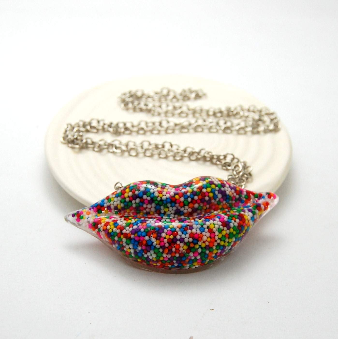 Rainbow Sprinkles Lips Necklace - Extra Long Chain