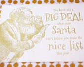 Letterpress christmas card, Santa's nice list, funny letterpress holiday card, gold