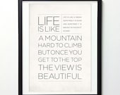 Life Manifesto poster - Life is like a dream and mountain - typographic print  A3