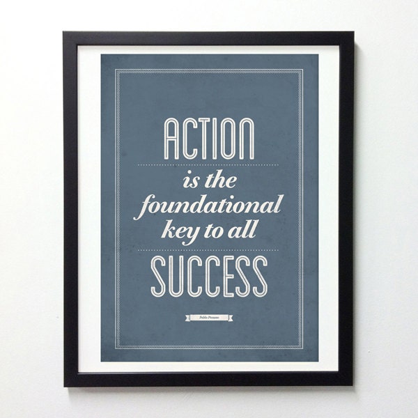 Pablo Picasso Quote poster - Action is the foundational key to all success - Retro-style typography prints A3