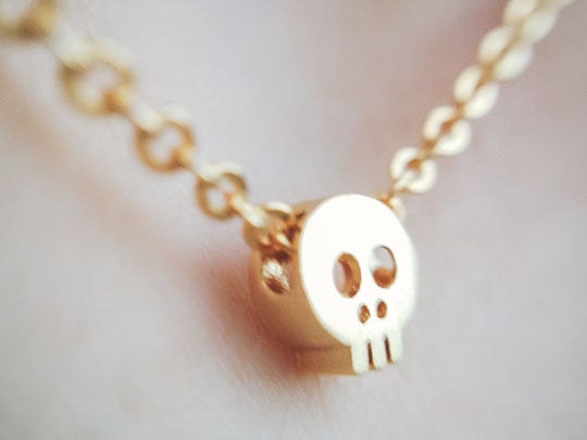 Tiny skull necklace - Matt 14k gold plated skull