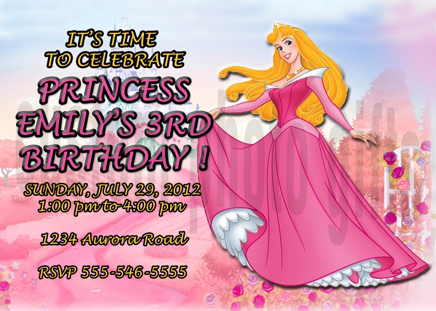 Disney Princess Sleeping Beauty Invitation Personalized Birthday Digital File