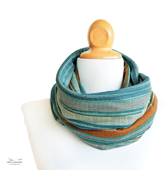 Long ocean blue cotton scarf for men and women - mediterranean infinity mens scarf