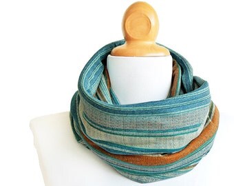 Long ocean blue cotton scarf for men and women - mediterranean infinity mens scarf