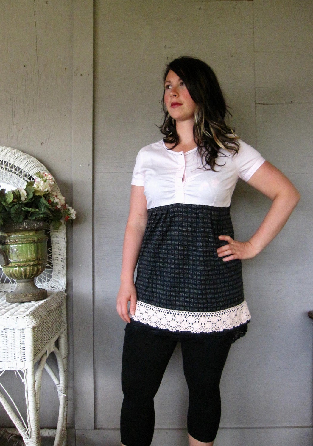 M upcycled clothing Eco baby doll dress top frayed funky Romantic French Shabby chic Rustic Peasant Gypsy Bohemian boho ranch prairie girl