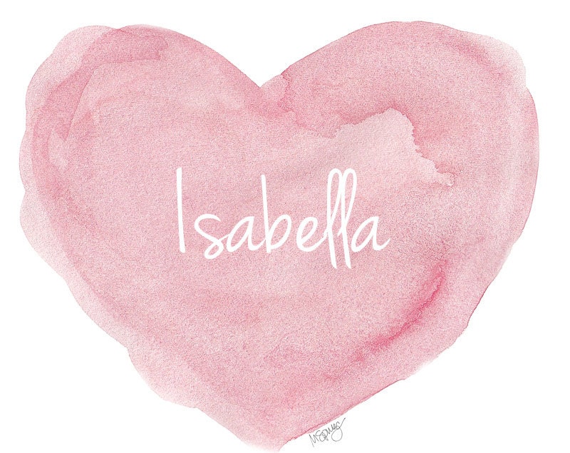 Personalized Name Watercolor Heart Newborn Girl's Nursery Art Print 8x10 Shabby Chic Style Nursery Design Shower Gift Custom Name