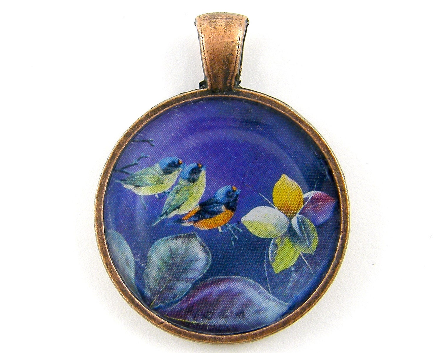 Bird Pendant - Vibrant Purple Colorful Tropical Animal Hand Painted Nature Art Jewelry Charm