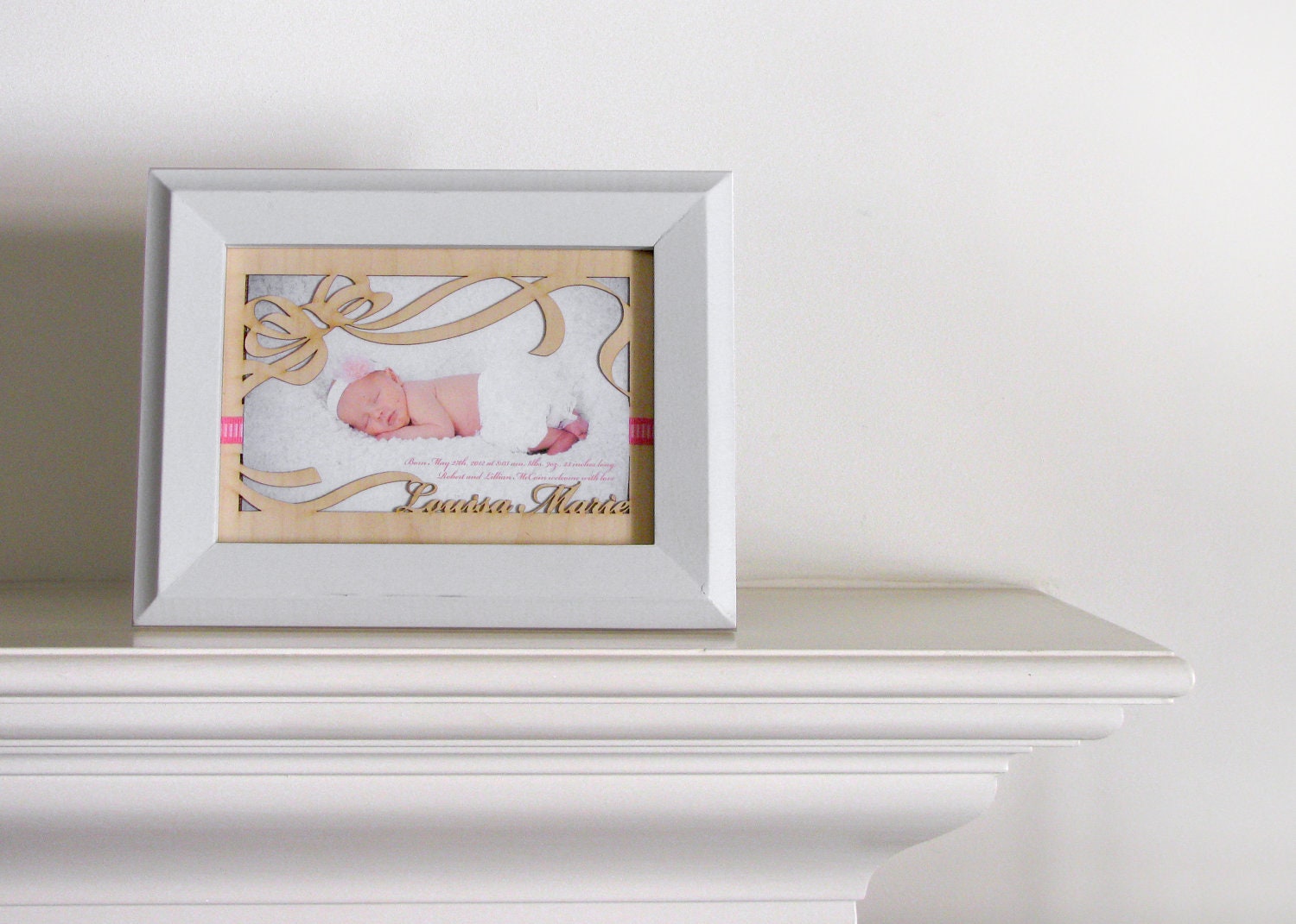 Modern Baby Announcement and Wall Art 5x7 Picture Frame Mat for a New Baby Girl