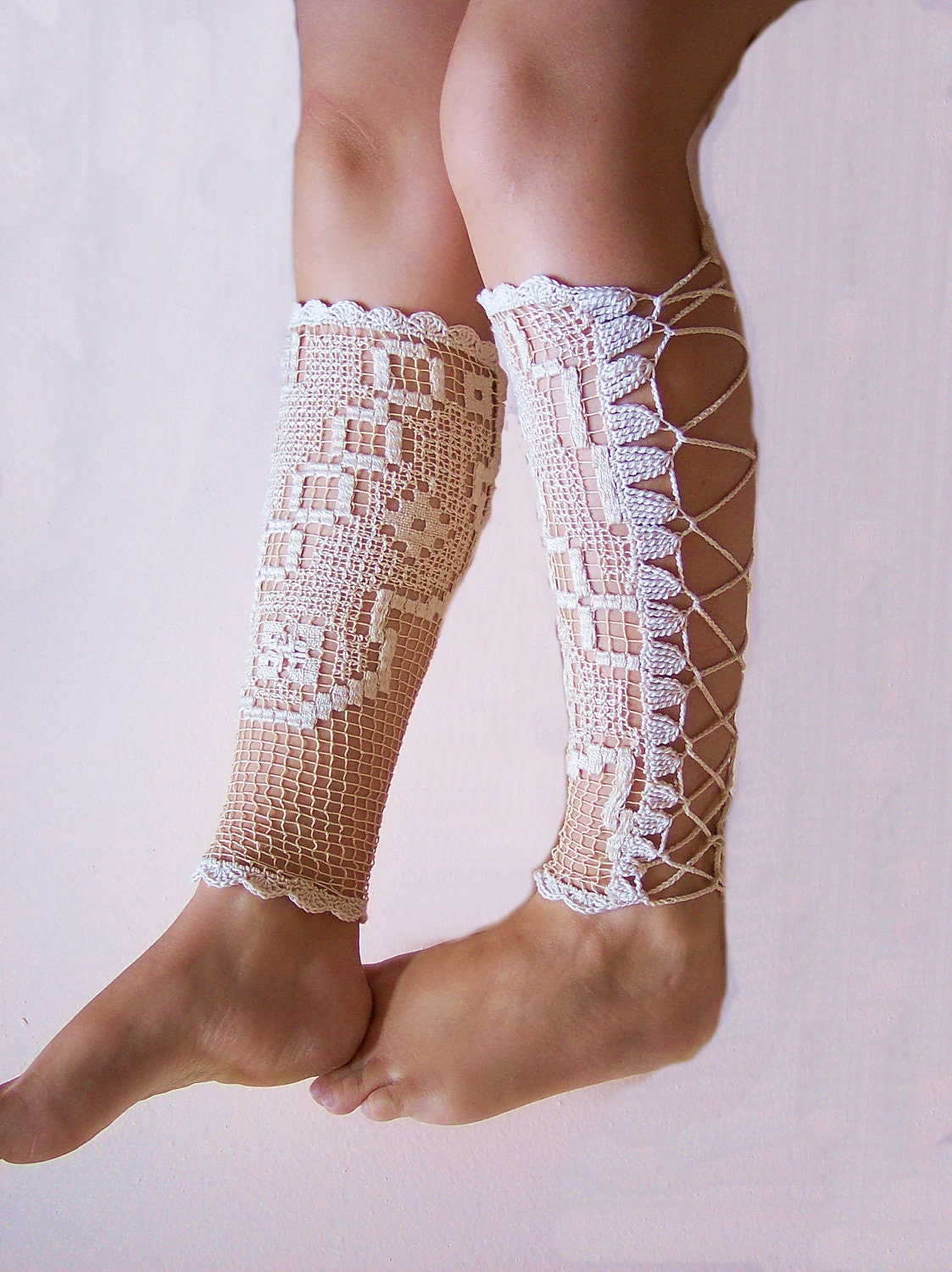 Vintage 1930's wedding shoes - victorian laced up leg warmers, wedding boots, nude tights socks - sexy anklet jewelry by Jenit Boutique
