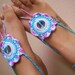 Barefoot sandles in silky neon blue, summer bottomless sandals, sexy summer anklet jewelry by JenitBoutique