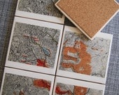 1945 Yakima River Project Washington Oregon Handmade Vintage Map Coasters - Ceramic Tile Coasters Set of 6 - Repurposed 1940s Textbook