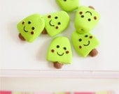 Miniature lolly beads 5pcs handmade green lolly charms with happy faces