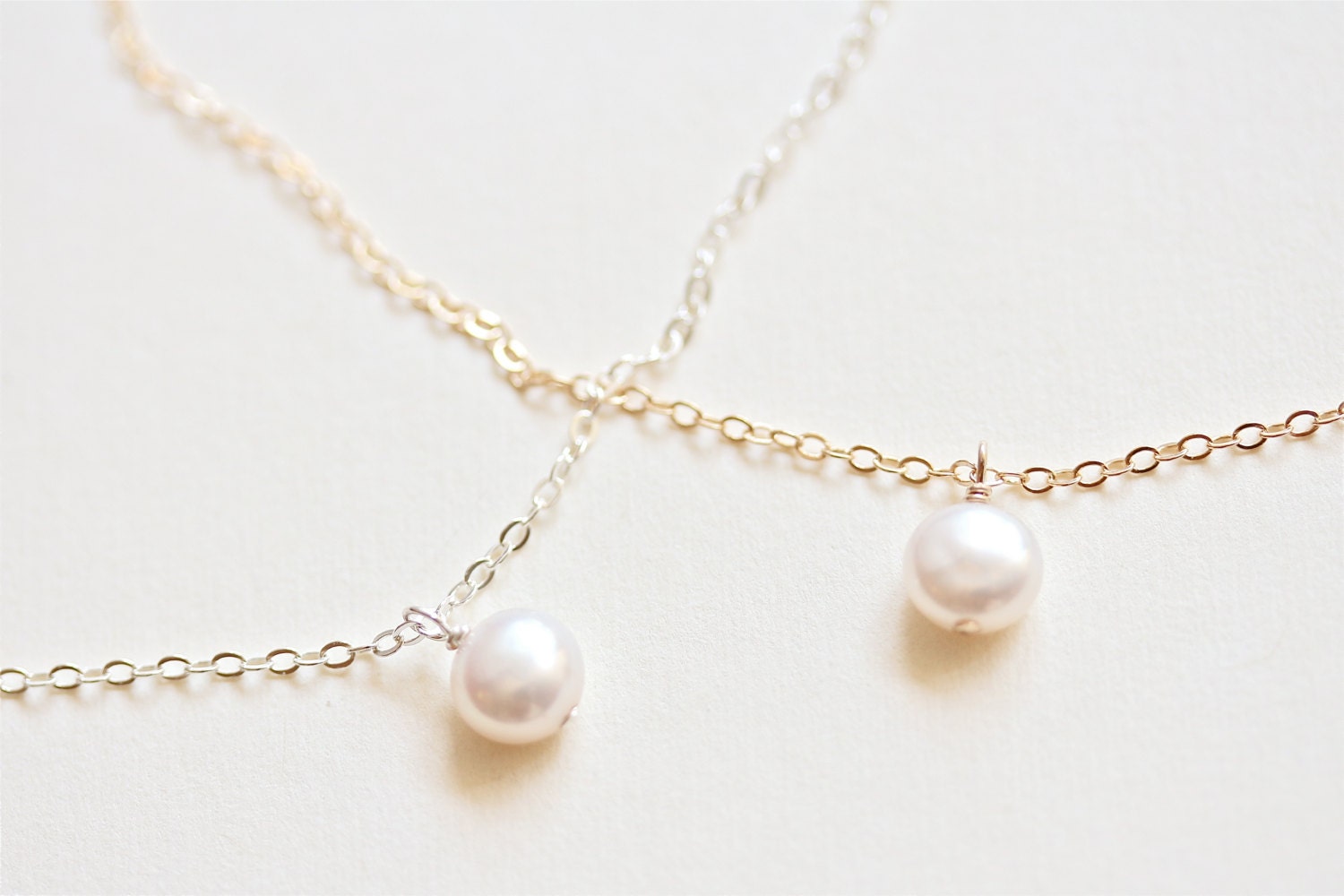 tiny button pearl necklace - gold filled or sterling silver - simple delicate handmade jewelry by fancy lemon