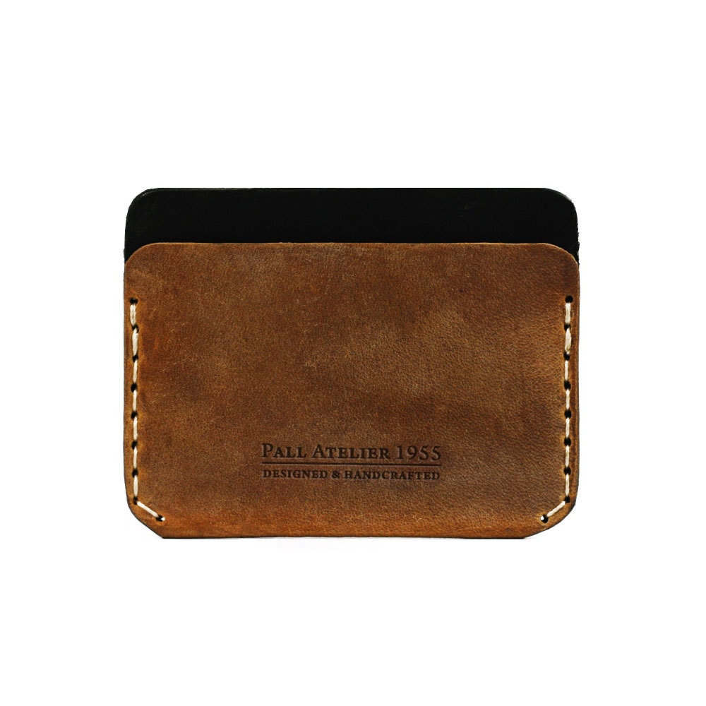 Minimal Leather Wallet cash card holder  Slim men women wallet tan brown duotone SALE