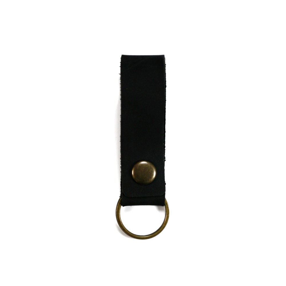 Loop Leather Keyring handmade from black leather, Keychain with brass finish metal hardware