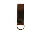 Loop Leather Keyring handmade from distressed brown leather, Keychain with brass finish metal hardware