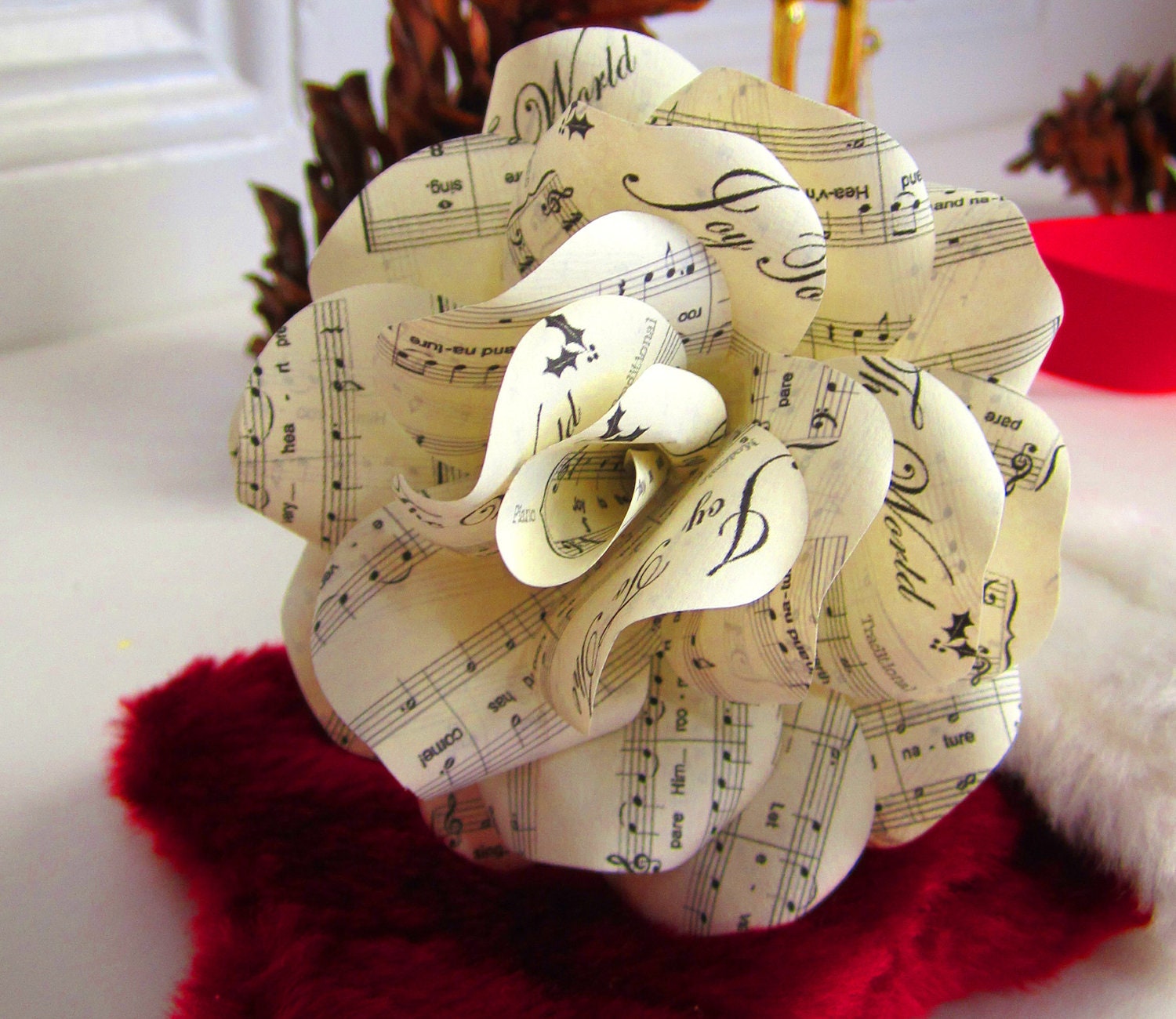 Christmas Sheet Music Rose Ornaments to Decorate Your Wreath, Garland, Tree, Gifts  Set of 3