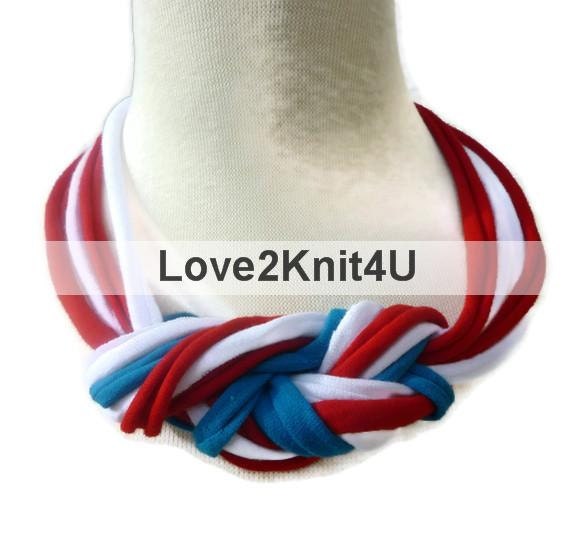 Red, White & Blue Womens Necklace Tribal Jewelry Sailor's Knot Nautical Rope Choker Chunky Braided Necklace by Love2Style4UFashion