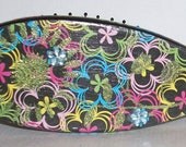 Flower Power-Oval Wire Pin Paddle Hair Brush- Hand Painted Papered and Glittered
