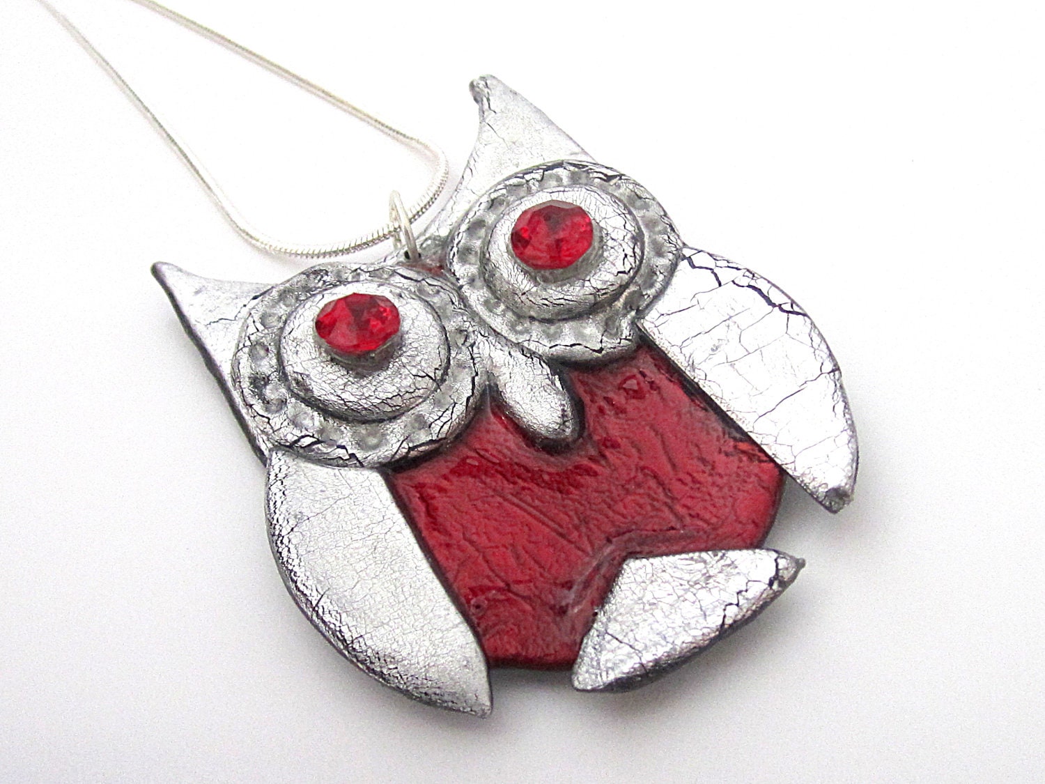  Pendants on Owl Pendant  Red Silver Owl Necklace  Friendly Plastic Accessory