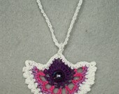 Crocheted Fuschia, Purple and White Pendant with Glass Bead