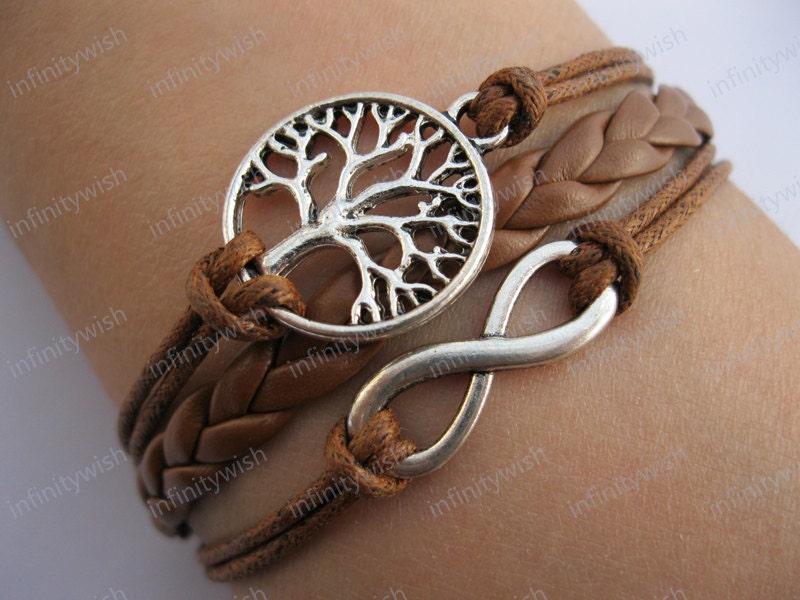Karma-wish tree bracelet,infinity bracelet,wax cords bracelet,braid leather bracelet-Z510
