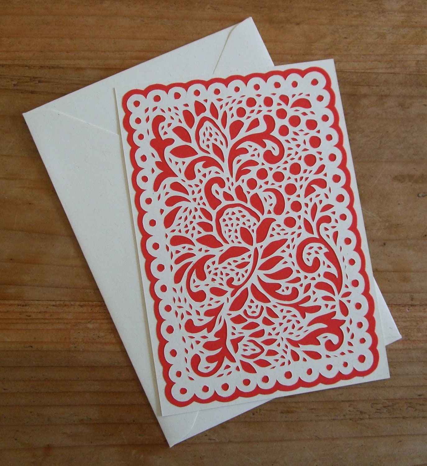 Small: Floral lace pattern with red background
