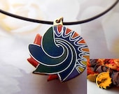 Whorl Rosette Enamel Pendant (Brass with pure Silver cloisonne wire)