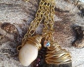 Rustic Raw Pyrite in Matrix with Milky Quartz and Garnet Necklace
