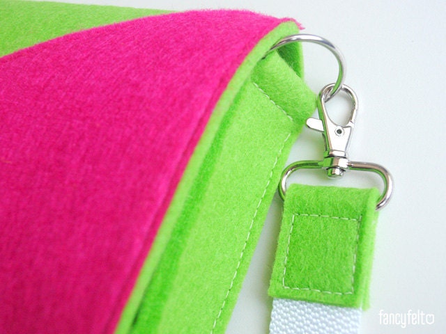 Geometric green white and pink felt crossbody bag