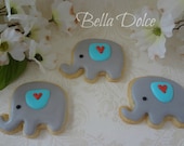 Adorable Baby Elephant Cookies- 1 Dozen (12 cookies) Baby Shower Favor - Birthday Gift - Blue and Grey