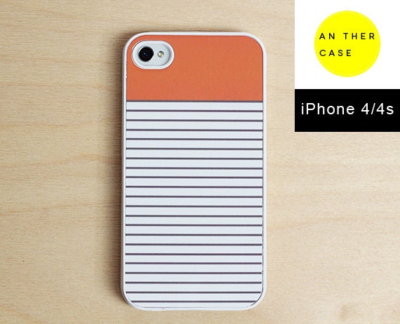 iPhone 4 case, iPhone 4s case - orange top, light grey and white stripes