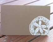 50 Wedding Place Cards / Escort Cards, Embossed, Sand Dollar with Pearl, Bridal Showers, CUSTOMIZE ANY COLOR, Name Printing Upgrade Possible