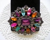 Vintage Big & Colorful 1920s to 1930s Brooch Pin  unmarked Czech