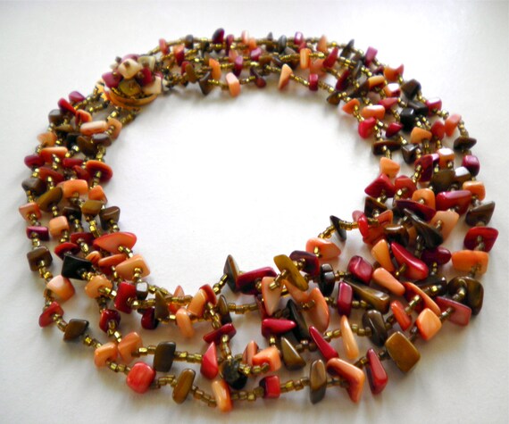 Vintage Beads Necklace Agate or Glass Stones marked JAPAN