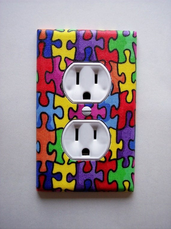 Autism Puzzle Pieces Outlet Plate, wall decor