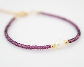 Delicate Pearl and Amethyst Bracelet, Delicate Purple and White Friendship Bracelet